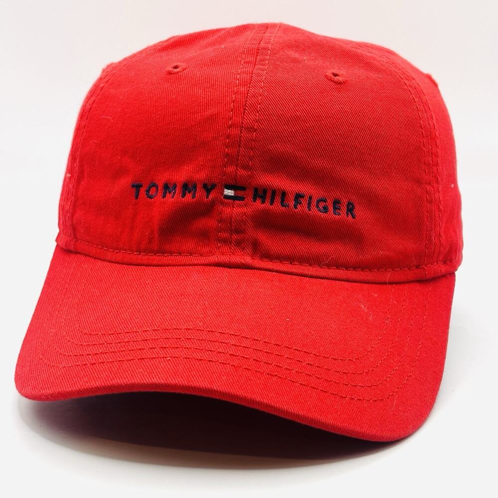 Tommy Hilfiger Hat Cap Strap Back Red Embroidered Logo Classic Mens Adjustable